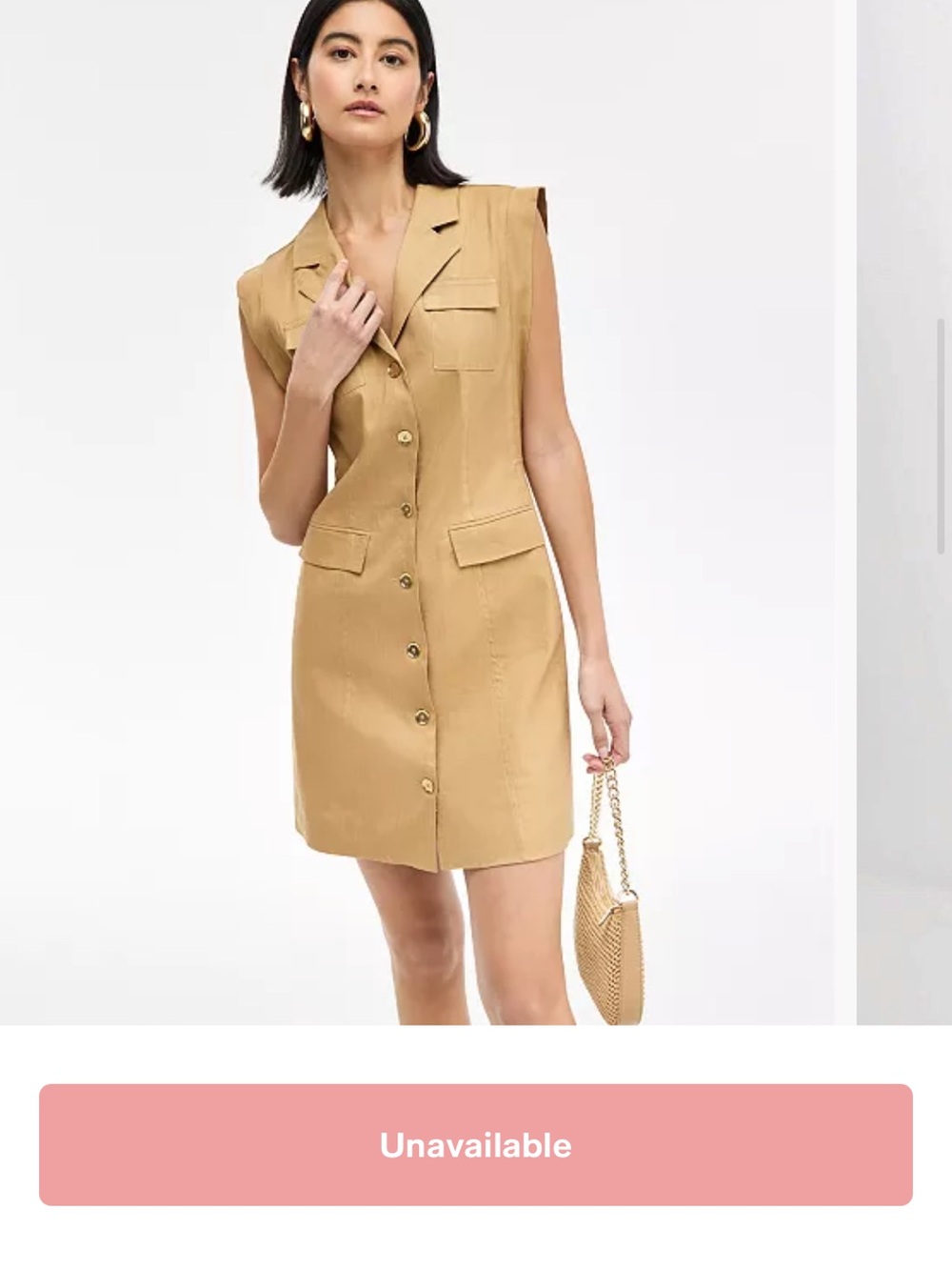 INC International Concepts Tan Sleeveless Notch-Collar Button Mini Dress